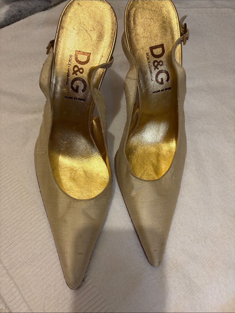 D&G Gold and Beige Pointed Slingback Heels